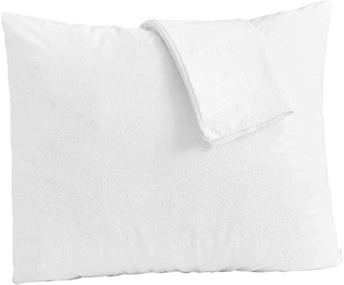 Bedecor 2er Set wasserdichte Baumwolle Kissenbezug, Atmungsaktiv, Anti-Milben, Kissenhülle mit Reißverschluss, Weiß（60x60cm）