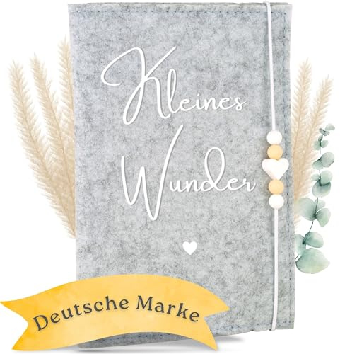 MAHEWA® Funda para pasaporte de maternidad hecha a mano de tela de fieltro para pasaporte de maternidad alemana, gris claro, Mutterpasshülle Kleines Wunder, Minimalista
