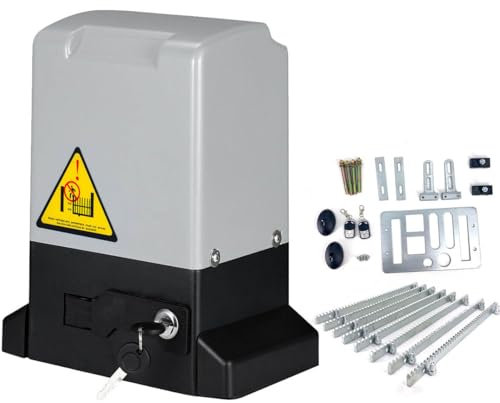 CDZHLTG Electric Sliding Gate Opener Kit 800KG 370W Automatic Sliding Garage Gate Opener with 2 Remote Controls Garage Door Opener, Rack Driven Security Gate Operator with 2 Infrared Sensors, 4m Racks