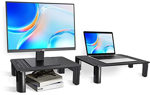 Pholiten 2 Pack Monitorständer, 4 Höhenverstellbare Bildschirmerhöhung, Monitorerhöhung für PC/Monitor/Laptop/Drucker, Platzsparender Monitor Stand Riser mit Mesh-Plattformbis zu 20 kg MST008
