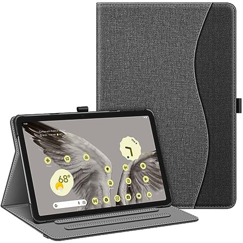 FINTIE Case Compatible with Google Pixel Tablet 11 Inch 2023 - [Multi-Angle] Viewing Protective Cover with Pocket & Pencil Holder, Support Charging Speaker Dock, Grey