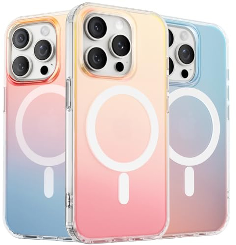 ORNARTO Compatible with iPhone 15 Pro for MagSafe Case,Shockproof Protective Rainbow Case,Wireless Charging Magnetic Phone Cases Cover 6.1 inch-Sunset