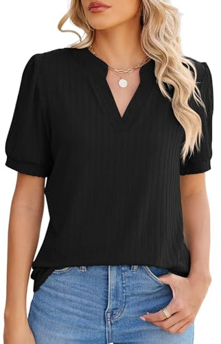 Blusas Mujer Verano Camisetas Manga Corta Mujer Cuello en V Camisa Elegante Top Manga Puff T Shirt Básica Túnica para Fiesta Casual Oficina