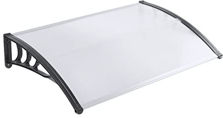 Door Canopy Awning Rain Shelter Front Back Porch Outdoor Shade Patio Roof Cover For Window Grey With Polycarbonate Roofing Sheets Protection Canopies Curved Exterior Sun Awnings Transparent (150Cm)