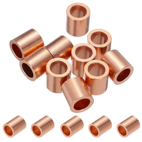 PATIKIL 1/4/ 6mm Wire Rope Stop Sleeve, 10 Pack Copper Crimping Loop Sleeve End for Wire Rope Cable Ferrule, Gold Tone