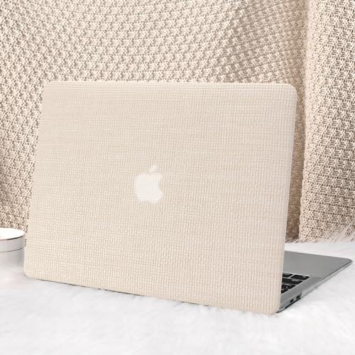 Ksriylm HüLle Kompatibel für MacBook Air 13 Zoll 2022 2021 2020-2018 A1932 A2179 M1 A2337 Touch ID,Gewebtes Material Schützend Plastik Hartschale Schutzhülle Case & Tastaturabdeckung （Beige）