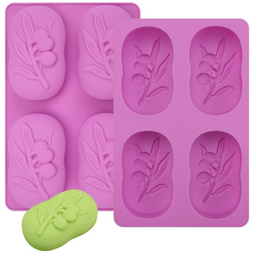 2 Stück Handseife Silikon Formen, 4 Hohlräume Seifen Gießformen, Seifen Silikonform, Silikonform Seife, Seifenform Oval, Seifen Formen Set Silikon, Seifenformen für Seife, Kerzen, Harzen, Backen