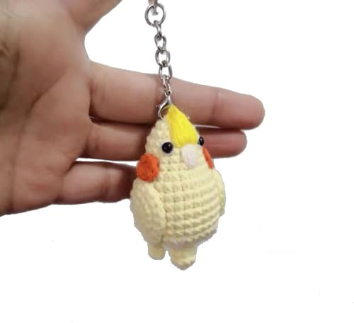 Crochet Parrot Keychain, Handmade Knitted Parakeet Cockatiel Caique Budgerigar Keyring Pendants Ornaments for Home Office Car Decor Gift (I)