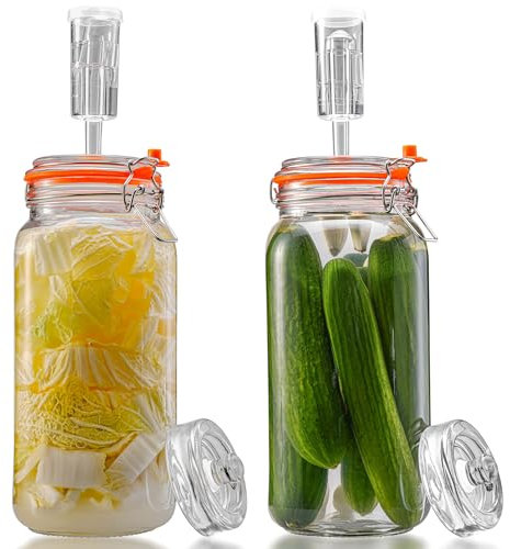 SwiftSlot Lot de 2 bocaux de fermentation de 2 L avec poids et verrou d'air, kit de fermentation pour choucroute, kimchi, kombucha et cornichons