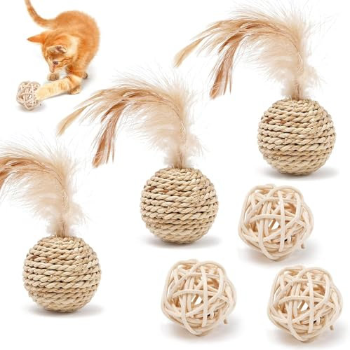 ZeiLaBang Kakadi Sisal Ball Katze,6 Stücke Interaktiver Sisalball Katzenspielzeug,Umweltfreundliche Kätzchen Bälle,Katzen Spielzeug Bälle Katzenball,Interaktive Haustier Katzenspielzeug Bälle