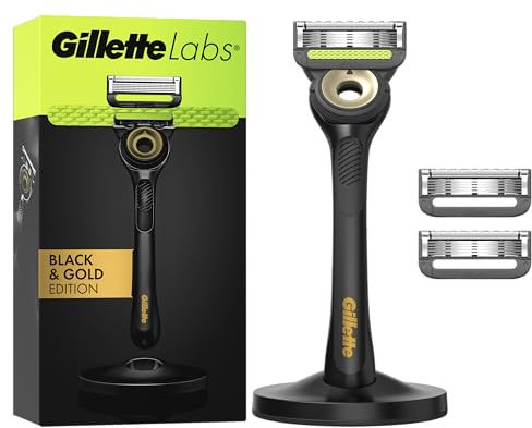 Gillette Labs con Barra Integrata, Rasoio da Uomo, 1 Manico, 3 Lamette Di Ricambio, Con Base Magnetica Premium, Rasoio Barba, Gillette Labs Lamette Di Ricambio