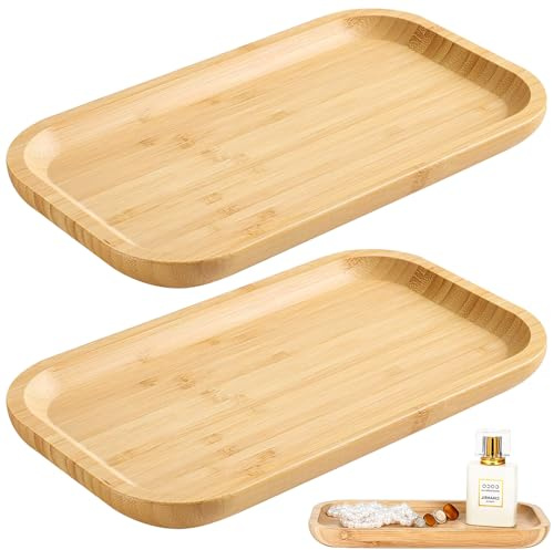 YOUNGSAY 2 Pezzi Vassoio Piccolo in Bambu, 25 x 14 x 2 cm Naturale Mini Bamboo, Fatto a Mano per Desserts o Produits Cosmétiques