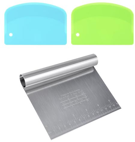 Cozy Inviting 3 PCS Coupe Pate Boulangerie, Grattoir à Pâte En Acier Inoxydable Avec Echelle De Mesure, Coupe-Pâte Plastique, Et Acier Inoxydable Pour Cuisine, Pâtisserie, Crêpes Ustensile Cuisine