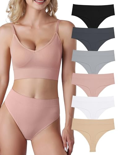 Evolyline 6-pack string, tanga, dam, magkontroll, kalsonger, tanga, dam, sömlösa stringar, tanga, set, hög midja, underkläder, kvinnor, bomull, string, ventilerande, mjuka trosor, 3 flerfärgad, L