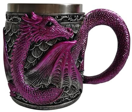 Tazza con drago, boccale da birra gotico con interno in acciaio inossidabile, tazza fantasia in resina per esposizione da collezione, feste a tema medievale, decorazione da scrivania, pause lettura