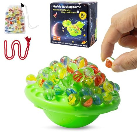 HSUYUN Glasmurmel-Balance-Spiel – 60 Farbige Murmeln, mit Integriertem Stauraum | Unterhaltsames Familienspiel für Kinder und Erwachsene | Partyspiel für 1–4 Spieler