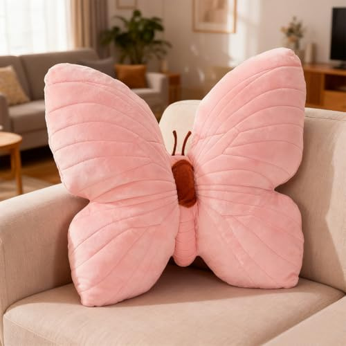 Tutamaz Coussin en peluche en forme de papillon - 40 cm - Coussin décoratif esthétique - Coussin décoratif pour enfants - Pour le salon et le canapé - Rose