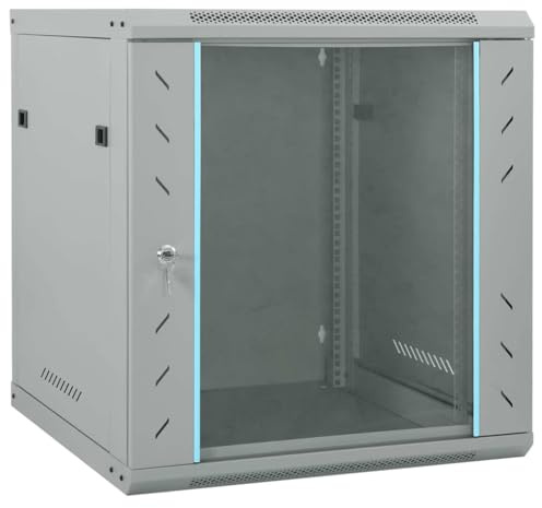 vidaXL Nätverkskabinet med lagring Grå 60 x 60 x 65 cm Stål, Modern skåp, kontorsförvaring, hållbara elektronikkomponenter, vägghängd nätverksutrustning, teknikorganisatör