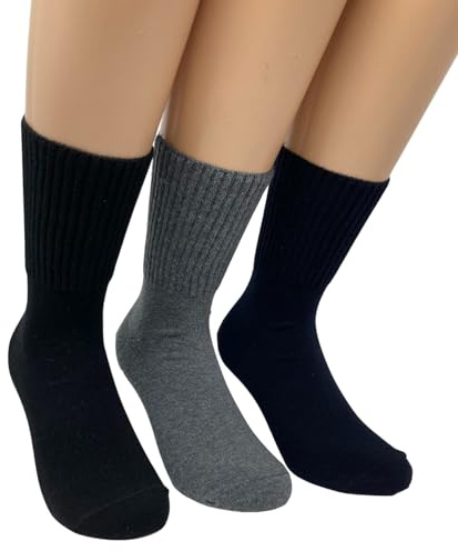 Easy8 - 43-46 Assortite Nero Grigio Blu, 6 Paia Calze Sanitarie Corte in Cotone Senza Elastico Uomo, Calzini per Diabetici Senza Cuciture, Calze per Gambe Gonfie, per la Circolazione, Piedi Gonfi