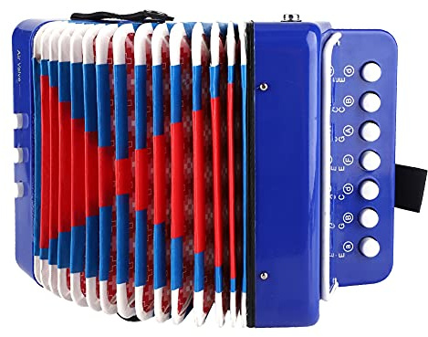 POENVFPO Musikaliskt Dragspel för Barn, Blått 7-tangenters Utbildningsinstrument, ABS-material, Bärbar Design med Basknappar för Barn Från 3 år och Uppåt