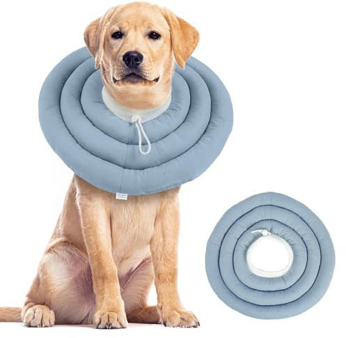 Halskedja hund mjuk för nacke och överkroppssår, mjukt vadderat halsband som alternativ till halsband, vattentät hundkrage med dragsko, OP-krage för stora hundar, dammblå 3XL