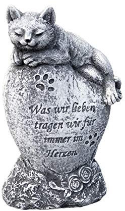 Grabschmuck Katze was wir lieben..., Frost- und wetterfest, massiver Steinguss