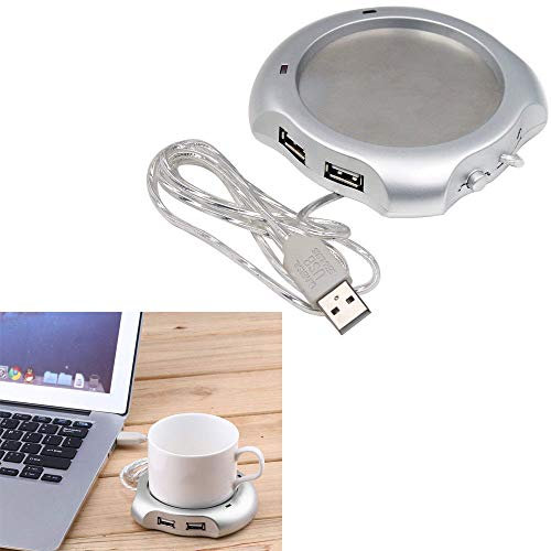 DOBO Scalda Tazza con Cavo USB hub 4 Porte multipresa scaldatazza Ufficio Portatile riscalda e Mantiene Calde Le tue Bevande preferite caffè tisana, cromo