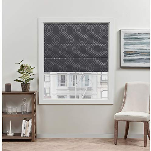 Exclusive Home Prague Trellis 100% Blackout Roman Shade, 27x64, Grey
