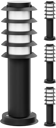 ledscom.de 4 pzas. luz de camino/luz de bolardo PORU para exteriores, IP44, rejilla, 39 cm, negro, 1x E27 máx. 40W