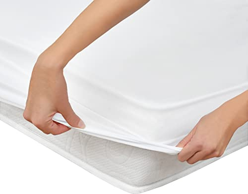 Matratzenschoner 160 x 200 cm wasserdicht, Anti-Milben Matratzenbezug, Atmungsaktive Matratzenauflage, Wasserundurchlässige Matratzenschutz-Hülle, Hygienischer Topper, wasserdichte Auflage