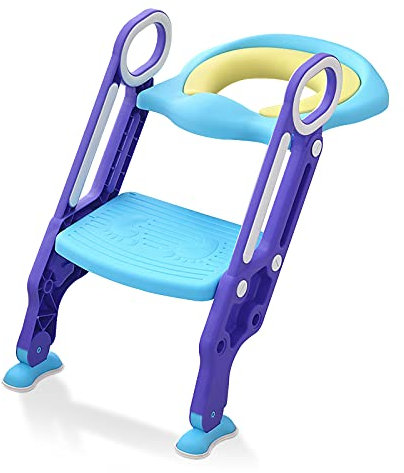 HENGMEI Toilettentrainer Toilettensitz kinder mit treppe für 1-7 jährige Töpfchentraining Toiletten-Trainingssitz, klappbar und höhenverstellbar, Blau+Lila