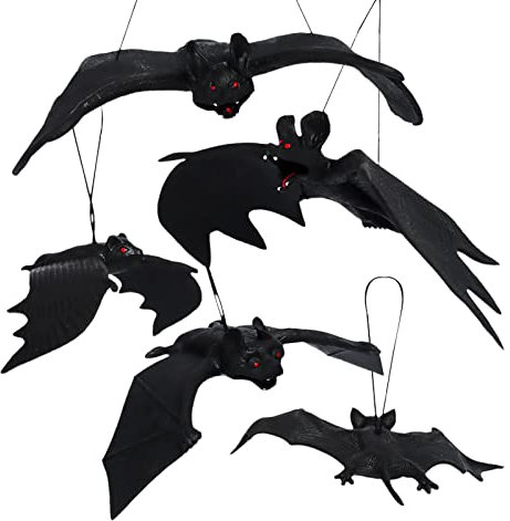 Decorazione di pipistrelli di Halloween,5Pcs Pipistrelli da Appendere, Festa dell'orrore di Halloween,Giocattolo di Halloween Spaventoso del Pipistrello Realistico,Decorazione per Feste di Halloween