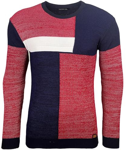 Subliminal Mode Maglione da uomo in maglia a girocollo - Stile basic bicolore - Pullover lavorato a maglia invernale a maniche lunghe BX52288, XL
