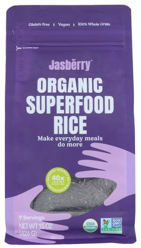 Jasberry - Organic Superfood Rice, Soft & Aromatic Whole Grain Purple Rice, High in Antioxidants, Non-GMO, Gluten-Free, Easy to Cook, Versatile USDA Certified Organic, Vegan (Pack of 1)