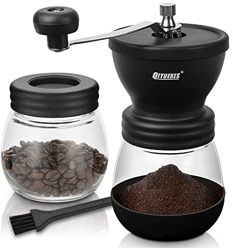 Manual Coffee Grinder 48 Adjustable Settings, 80g Large Capacity, Conical Burr Hand Mill for Home, Travel, Camping, Office, Espresso & Pour Over, 2 Jars
