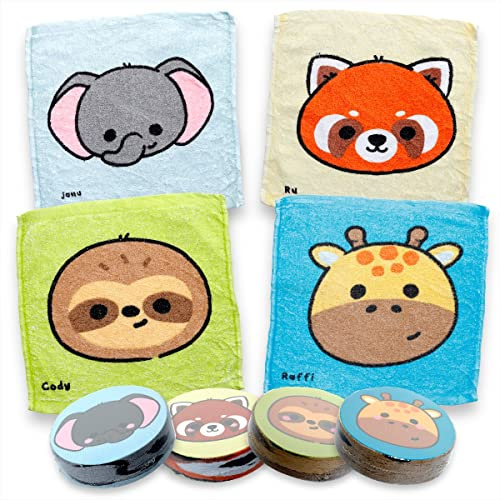 MIK funshopping Juego de paños mágicos, toalla mágica, obsequio infantil, tómbola (4 unidades, animales salvajes)