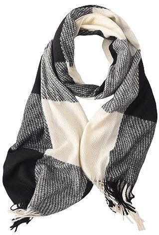 spirgear Schal Damen Winter Kariert Winterschal Weicher Warmer Damenschal Mit Quasten 200 x 65 cm, Schwarz Weiß