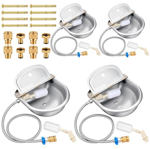 Bokon 4 Set Automatischer Wassernapf Tiertränke Automatischer Vieh Trinkwasserspender Edelstahl Wassertrog für Pferde Hunde Ziege Schwein mit Schwimmerrohrverbinder Senkkopfschraube