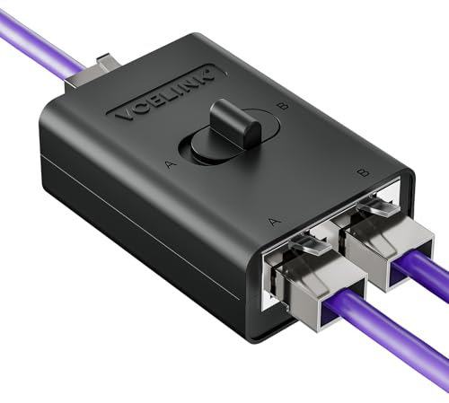 VCELINK Network Lan Switch 2 Port 1000Mbps, 2-in 1-Out or 1-in 2-Out Power-free Passive RJ45 Ethernet Selector Hub PoE, Gold Plated