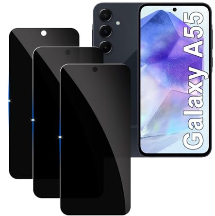【3 Pezzi】 Vetro Temperato per Samsung Galaxy A55 Privacy Pellicola Protettiva,Durezza 9H,Anti-Spy,Anti-Graffio,Senza Bolle,Anti-Impronte Protezione Schermo per Samsung Galaxy A55