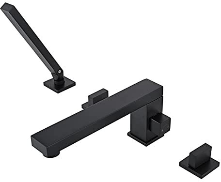EXHOYAJB Grifo de bañera Negro, Grifo Mezclador de Agua fría y Caliente for baño, Grifo de Lavabo Dividido, Juego de 4 Piezas de Cobre, Grifo de Ducha Cuadrado con Ducha extraíble, Proceso de Pintura