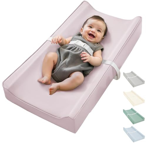 Vegan Leather Waterproof Baby Changing Pad - Wipeable, Extra Thick & Portable & Non-Slip Diaper Mat for Dresser, Crib, Travel | Soft & Safe (Pink)