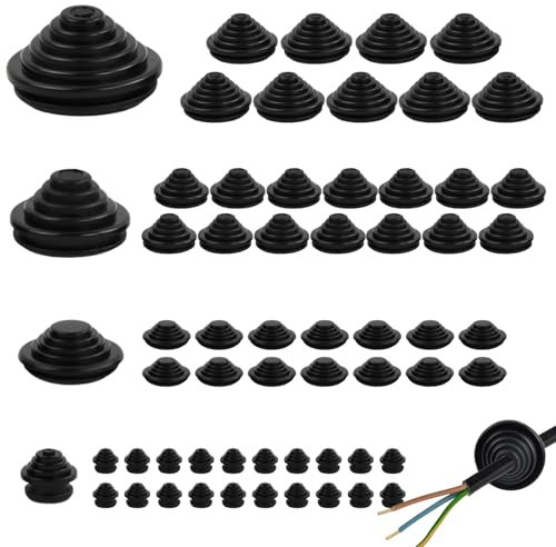 Duronge 60 Pieces of Cable Passage, 10 mm/20 mm/25 mm/30 mm Rubber Grommets, Tower-Shaped Cable Glands, Permanent Rubber Grommets, for Plugs, Cables, Wires, Electrical Appliances