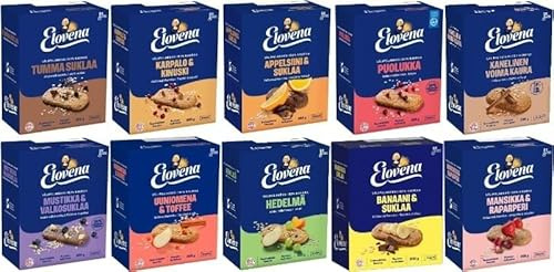 Set di Biscotti d’Avena Elovena (confezione da 10) Totale – 3 kg / 106 oz – Scegli 10 confezioni tra 10 gusti nella Scatola Söpösöpö SOPOSOPO