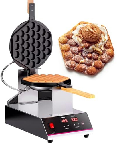 lilishangmao Gaufrier Professionnel À Bulles Et Œufs Soufflés, Chauffage Double Face, Gaufrier pour Cuisine De Rue, Rotation À 180°, Affichage Numérique, pour Boulangeries, Cafés,SingleHead