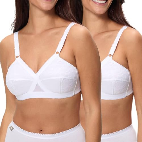 Playtex Lot de Soutiens-Gorge sans Armatures Classique Cœur Croisé Femme x2, Blanc/Blanc, 110E