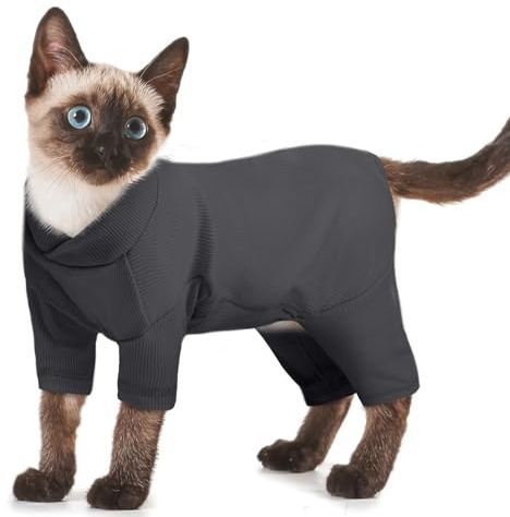 Cappottino per Gatti, Vestito Invernale Maglione Morbido Gatti Body Chirurgico Maglietta Pigiam a Quattro Zampe Onesie Primavera Autunno Inverno(Grigio Scuro, M)