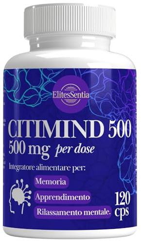 ElitesSentia CitiMind 500 - Integratore Memoria,Concentrazione e Stanchezza Mentale-Con Citicolina,Fosfatidilserina,Bacopa,Vitamina B6 e Boro,120 Caps Per Due Mesi.