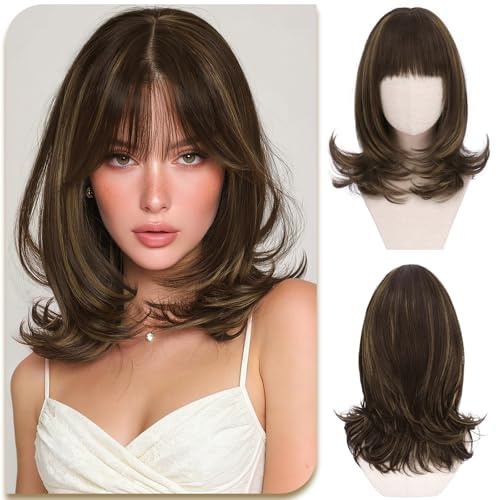 Sofeiyan Pelucas Mujer pelo Natural,38 cm Peluca Corta y Lisa con Flequillo