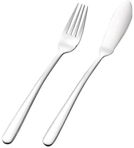GALPADA Juego de Vajilla Occidental Acero Inoxidable 2 Piezas, Cortador y Tenedor para Pescado, Utensilios de Mesa para Restaurante y Hogar, Cubiertos para Cenas y Eventos
